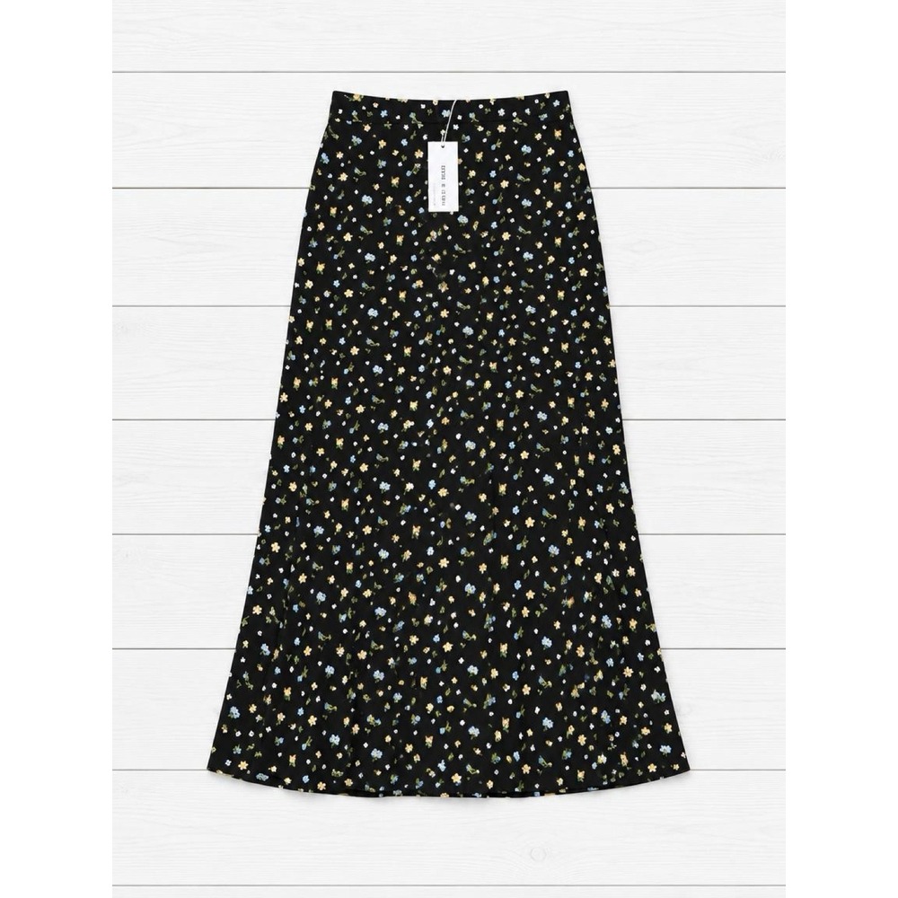 Reformation Posie Bea Midi Skirt Black Floral Ditsy Print Size 4 NWT